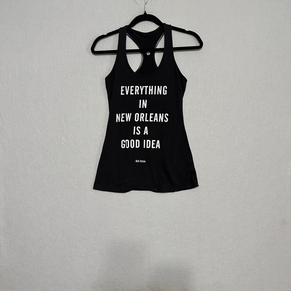 Lululemon Cool Racerback Tank Top Black New Orleans Bob Dylan Graphic Sz 4